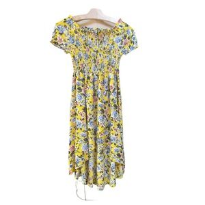 Knitworks Lightweight Floral Smoked Dress Short Sleeve Yellow Size 7